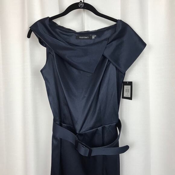 Ellen Tracy Navy Blue Satin Dress Sz.8 NWT - Picture 2 of 8